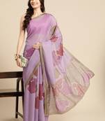 Silk Land Purple Abstract Soft Silk Blend Saree With Unstitched Blouse Piece
