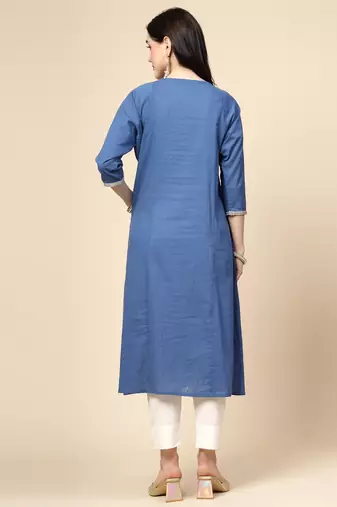 Women blue color embroidery a-line kurta