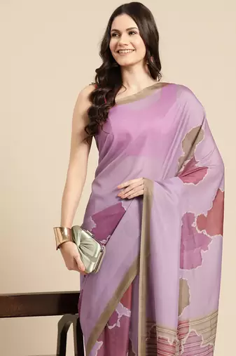 Silk Land Purple Abstract Soft Silk Blend Saree With Unstitched Blouse Piece