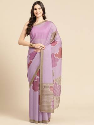 Silk Land Purple Abstract Soft Silk Blend Saree With Unstitched Blouse Piece 3