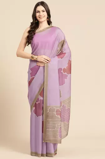 Silk Land Purple Abstract Soft Silk Blend Saree With Unstitched Blouse Piece