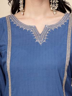 Women blue color embroidery a-line kurta 5