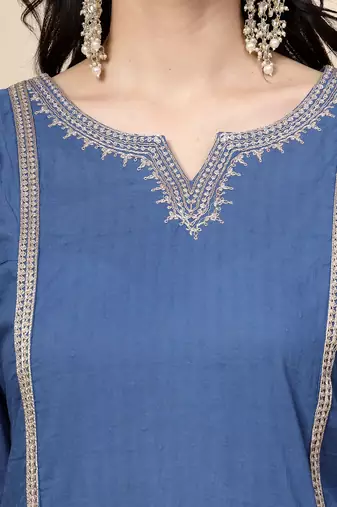 Women blue color embroidery a-line kurta