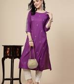Women purple color embroidery staright kurta