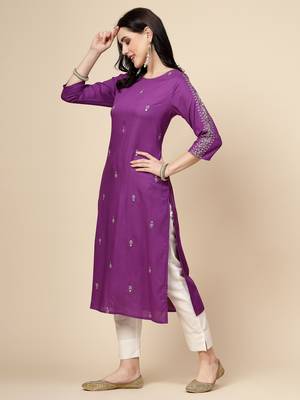 Women purple color embroidery staright kurta 2