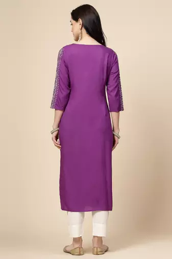 Women purple color embroidery staright kurta