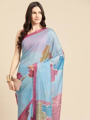 Silk Land Aqua Abstract Soft Silk Blend Saree With Unstitched Blouse Piece 1