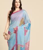 Silk Land Aqua Abstract Soft Silk Blend Saree With Unstitched Blouse Piece