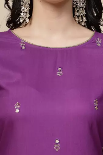 Women purple color embroidery staright kurta