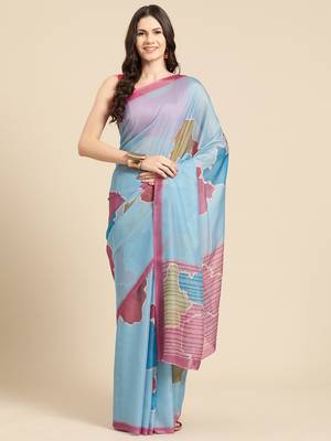 Silk Land Aqua Abstract Soft Silk Blend Saree With Unstitched Blouse Piece 2