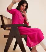 Women pink color embroidery a-line kurta