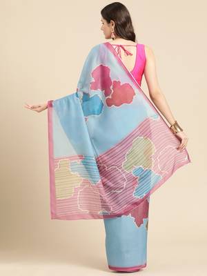 Silk Land Aqua Abstract Soft Silk Blend Saree With Unstitched Blouse Piece 3