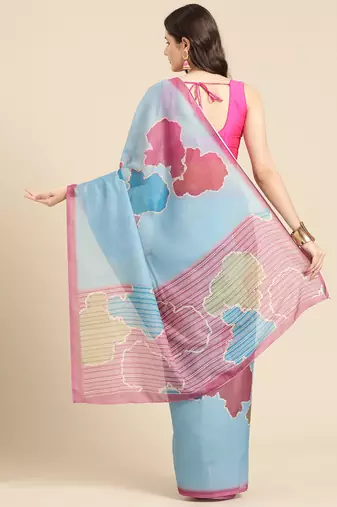 Silk Land Aqua Abstract Soft Silk Blend Saree With Unstitched Blouse Piece