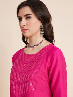 Women pink color embroidery a-line kurta 4