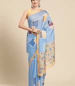 Silk Land Blue Abstract Soft Silk Blend Saree With Unstitched Blouse Piece