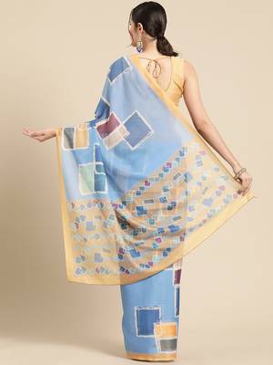 Silk Land Blue Abstract Soft Silk Blend Saree With Unstitched Blouse Piece 2