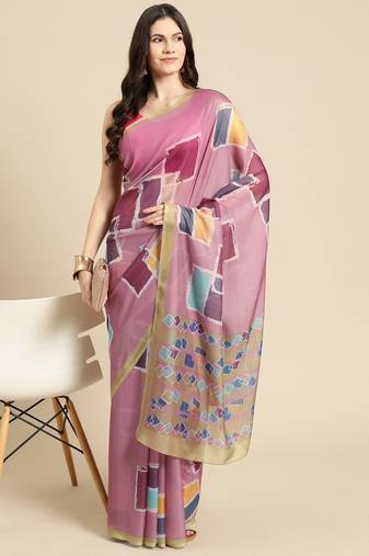 Silk Land Pink Abstract Soft Silk Blend Saree With Unstitched Blouse Piece