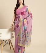 Silk Land Pink Abstract Soft Silk Blend Saree With Unstitched Blouse Piece