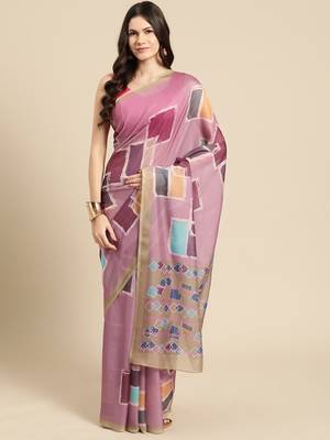 Silk Land Pink Abstract Soft Silk Blend Saree With Unstitched Blouse Piece 2