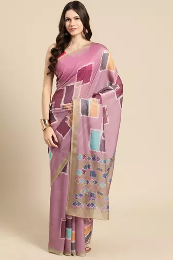 Silk Land Pink Abstract Soft Silk Blend Saree With Unstitched Blouse Piece