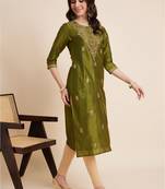 Women green color embroidery staright kurta