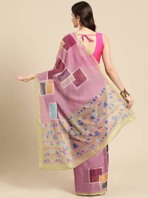 Silk Land Pink Abstract Soft Silk Blend Saree With Unstitched Blouse Piece 3