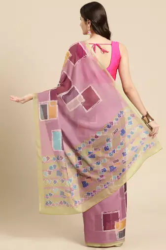 Silk Land Pink Abstract Soft Silk Blend Saree With Unstitched Blouse Piece