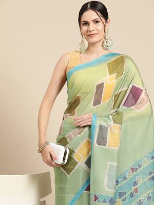 Silk Land Blue Abstract Soft Silk Blend Saree With Unstitched Blouse Piece 1