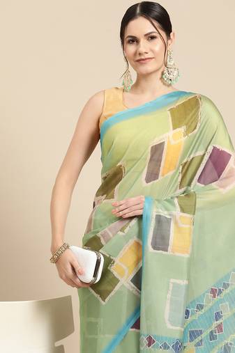 Silk Land Blue Abstract Soft Silk Blend Saree With Unstitched Blouse Piece