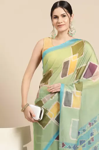 Silk Land Blue Abstract Soft Silk Blend Saree With Unstitched Blouse Piece
