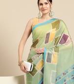 Silk Land Blue Abstract Soft Silk Blend Saree With Unstitched Blouse Piece
