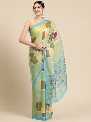 Silk Land Blue Abstract Soft Silk Blend Saree With Unstitched Blouse Piece 2