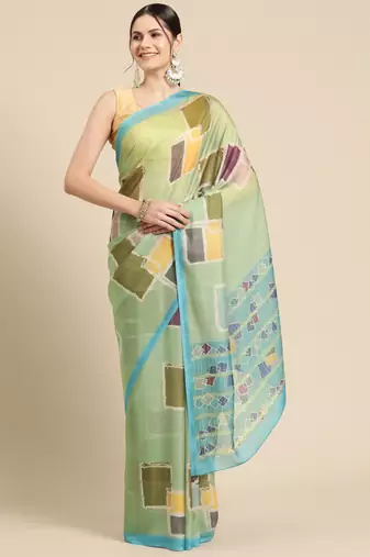 Silk Land Blue Abstract Soft Silk Blend Saree With Unstitched Blouse Piece