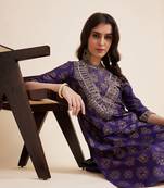 Women blue color embroidery staright kurta