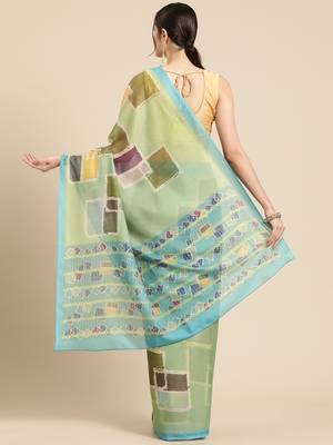 Silk Land Blue Abstract Soft Silk Blend Saree With Unstitched Blouse Piece 3