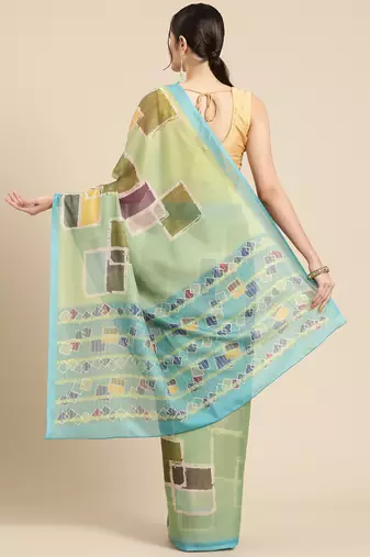 Silk Land Blue Abstract Soft Silk Blend Saree With Unstitched Blouse Piece