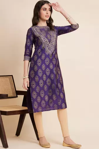 Women blue color embroidery staright kurta