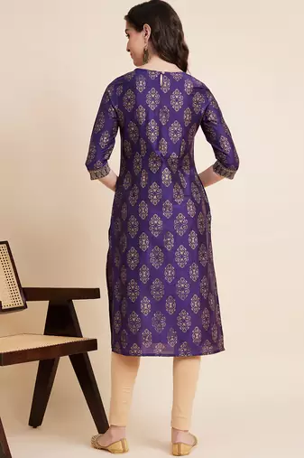 Women blue color embroidery staright kurta