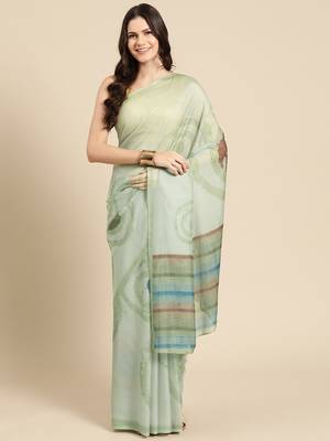 Silk Land Green Abstract Soft Silk Blend Saree With Unstitched Blouse Piece 1
