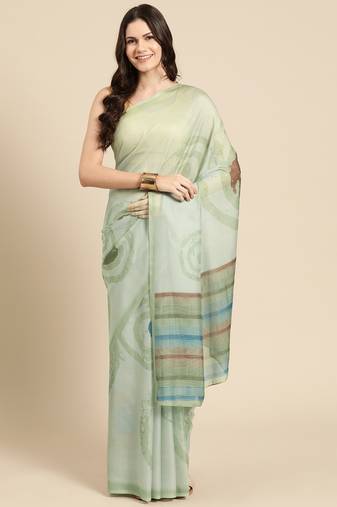 Silk Land Green Abstract Soft Silk Blend Saree With Unstitched Blouse Piece