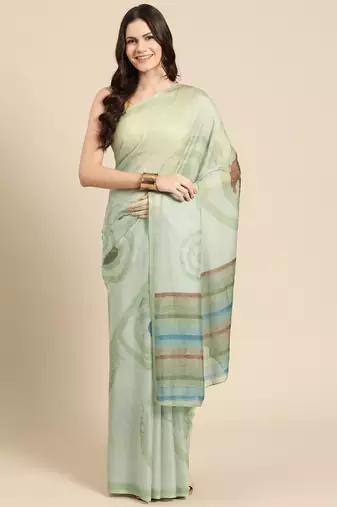 Silk Land Green Abstract Soft Silk Blend Saree With Unstitched Blouse Piece