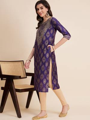 Women blue color embroidery staright kurta 5