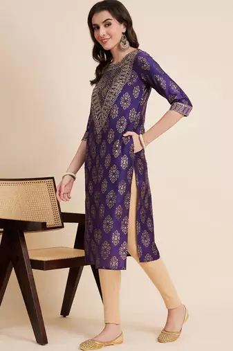 Women blue color embroidery staright kurta