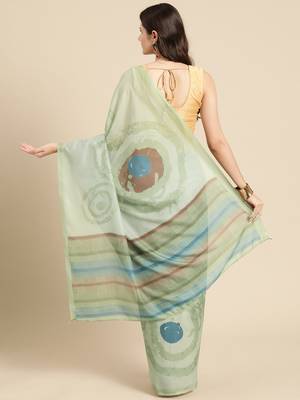 Silk Land Green Abstract Soft Silk Blend Saree With Unstitched Blouse Piece 2