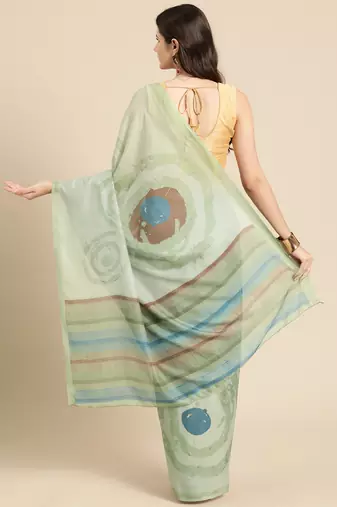 Silk Land Green Abstract Soft Silk Blend Saree With Unstitched Blouse Piece