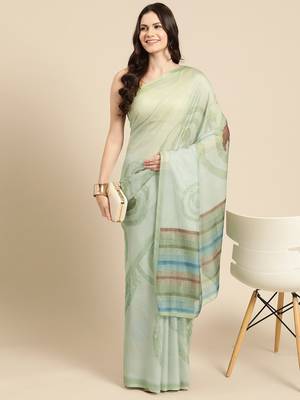 Silk Land Green Abstract Soft Silk Blend Saree With Unstitched Blouse Piece 3