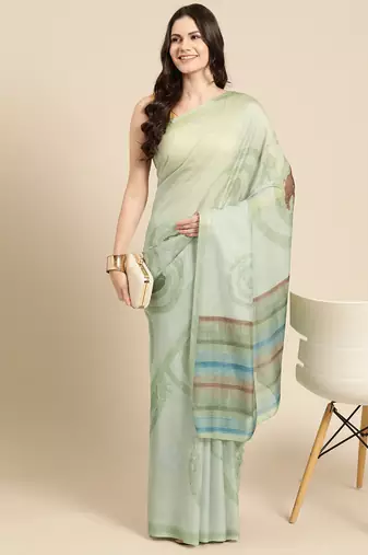 Silk Land Green Abstract Soft Silk Blend Saree With Unstitched Blouse Piece