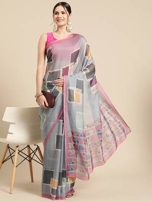 Silk Land Multicolor Abstract Soft Silk Blend Saree With Unstitched Blouse Piece 1