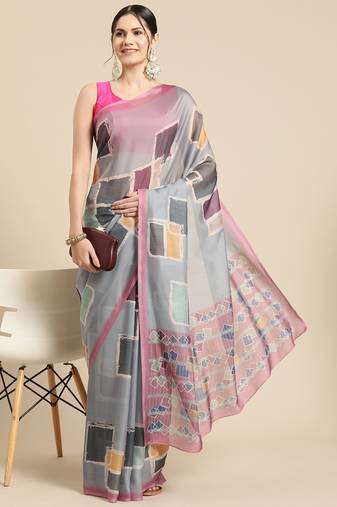 Silk Land Multicolor Abstract Soft Silk Blend Saree With Unstitched Blouse Piece