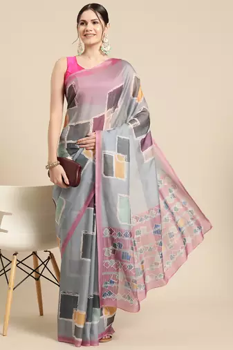 Silk Land Multicolor Abstract Soft Silk Blend Saree With Unstitched Blouse Piece